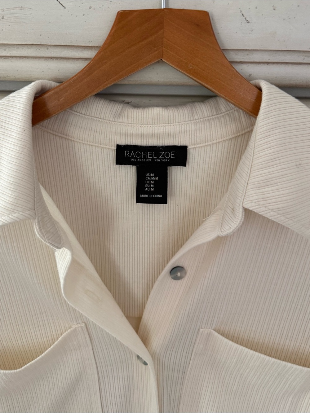 Cream Ribbed Button Shirt - Picture 3 of 4